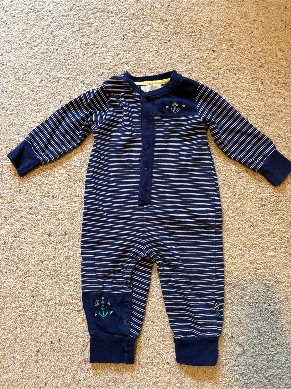 Gymboree Navy and White Striped Footie with Anchor Details